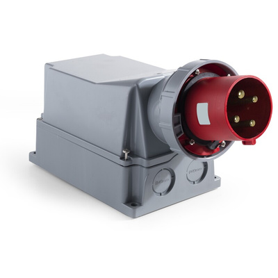 RS PRO IP67 Red Wall Mount 3P + E Industrial Power Plug, Rated At 125A, 380 → 415 V
