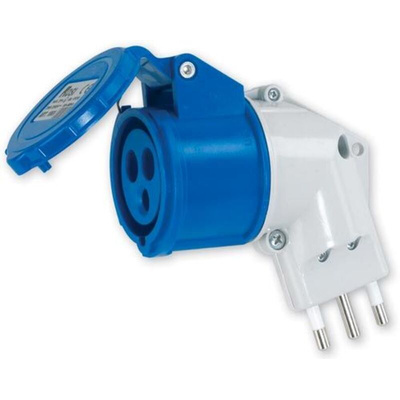 RS PRO IP20 Blue 2P + E Angled Industrial Power Connector Adapter Plug, Socket, Rated At 16A, 230 V