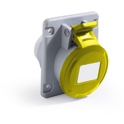 RS PRO IP44 Yellow Panel Mount 2P + E Angled Industrial Power Socket, Rated At 16A, 100 → 130 V