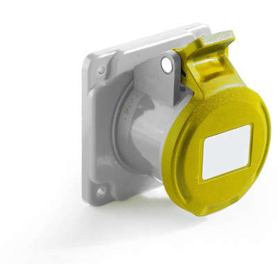 RS PRO IP44 Yellow Panel Mount 2P + E Industrial Power Socket, Rated At 16A, 100 → 130 V