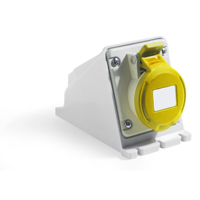RS PRO IP44 Yellow Wall Mount 2P + E Industrial Power Socket, Rated At 16A, 100 → 130 V