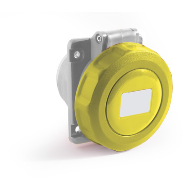 RS PRO IP67 Yellow Panel Mount 2P + E Angled Industrial Power Socket, Rated At 32A, 100 → 130 V