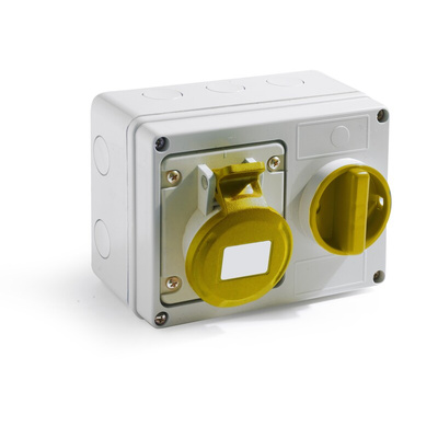 RS PRO IP44 Yellow Wall Mount 2P + E Horizontal Industrial Power Socket, Rated At 16A, 110 V