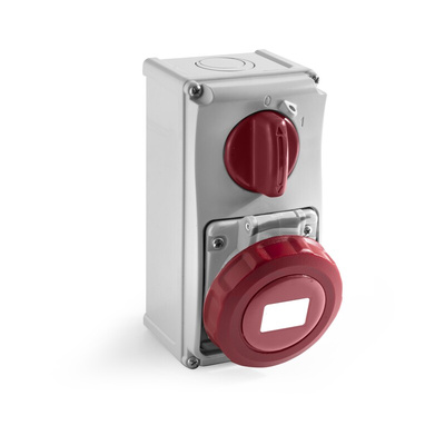 RS PRO IP67 Red Wall Mount 3P + E Vertical Industrial Power Socket, Rated At 32A, 400 V