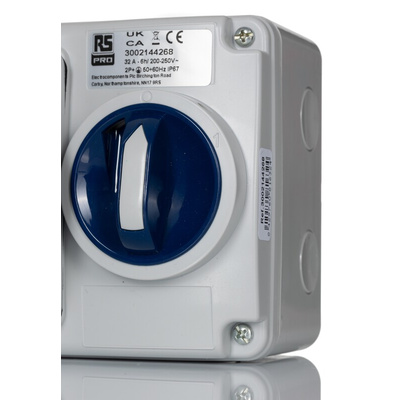 RS PRO IP67 Blue Wall Mount 2P + E Horizontal Industrial Power Socket, Rated At 32A, 230 V