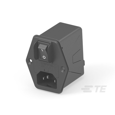 TE Connectivity 10A, 120 → 250 V ac Male Vertical Mount IEC Inlet Filter 2 Pole 10HPEGS1-HG, Faston 1 Fuse