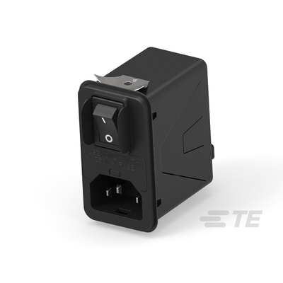 TE Connectivity 10A, 120 → 250 V ac Male Snap-In IEC Inlet Filter 2 Pole 10HPSGS1, Snap-In 1 Fuse