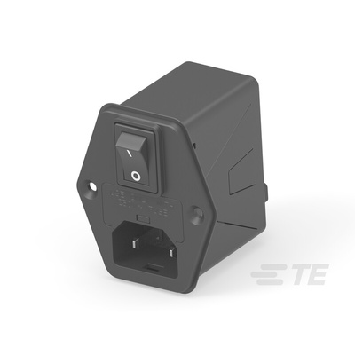 TE Connectivity 12A, 120 → 250 V ac Male Vertical Mount IEC Inlet Filter 2 Pole 12HPENS1-NG, Faston 1 Fuse