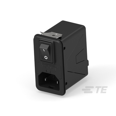 TE Connectivity 12A, 120 → 250 V ac Male Snap-In IEC Inlet Filter 2 Pole 12HPSNS1-NG, Snap-In 1 Fuse