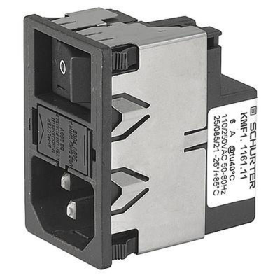 Schurter 2A, 250 V ac Male Panel Mount, Snap In Mount IEC Inlet Filter 2 Pole KMF1.1221.11, Quick Connect 1 Fuse