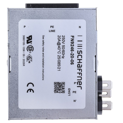 Schaffner 20A, 250 V ac Male Panel Mount IEC Filter FN9246-20-06, Faston