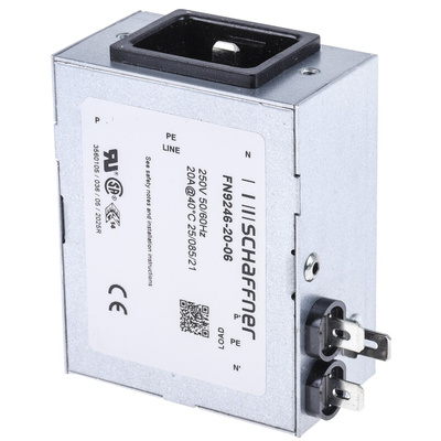 Schaffner 20A, 250 V ac Male Panel Mount IEC Filter FN9246-20-06, Faston