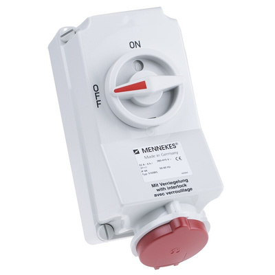 MENNEKES Switchable IP44 Industrial Interlock Socket 3P+E, Earthing Position 6h, 32A, 400 V