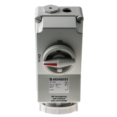 MENNEKES Switchable IP67 Industrial Interlock Socket 3P+E, Earthing Position 6h, 32A, 400 V