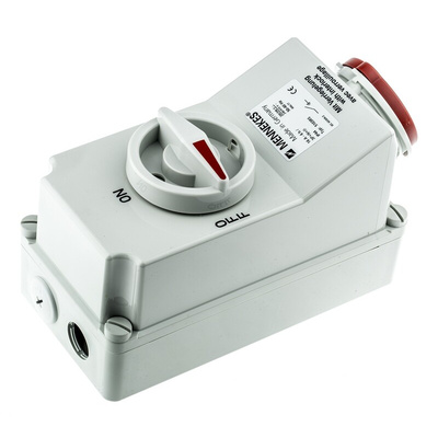 MENNEKES Switchable IP44 Industrial Interlock Socket 3PN+E, Earthing Position 6h, 16A, 400 V