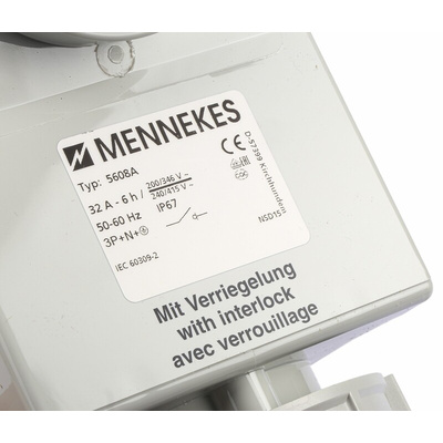 MENNEKES Switchable IP67 Industrial Interlock Socket 3PN+E, Earthing Position 6h, 32A, 400 V