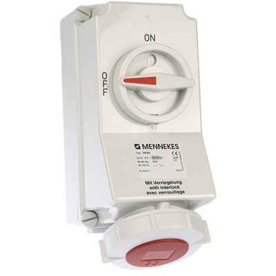 MENNEKES Switchable IP67 Industrial Interlock Socket 3PN+E, Earthing Position 6h, 32A, 400 V