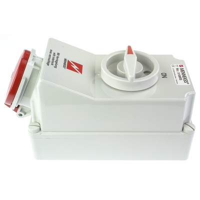 MENNEKES Switchable IP44 Industrial Interlock Socket 3PN+E, Earthing Position 6h, 32A, 400 V