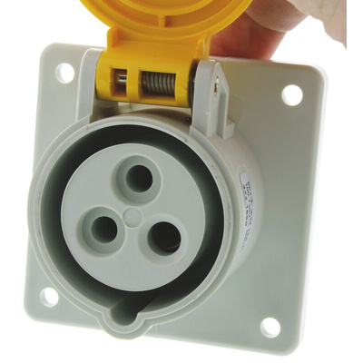 Scame IP44 Yellow Panel Mount 2P + E Industrial Power Socket, Rated At 16A, 110 V