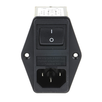 Schurter 6A, 250 V ac Male Panel Mount Filtered IEC Connector 2 Pole 4304.4024, Solder 2 Fuse