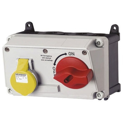 MENNEKES Right Angle Switchable IP44 Industrial Interlock Socket 2P+E, Earthing Position 4h, 16A, 110 V