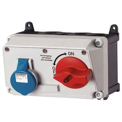 MENNEKES Right Angle Switchable IP44 Industrial Interlock Socket 2P+E, Earthing Position 6h, 16A, 230 V