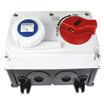 MENNEKES Right Angle Switchable IP67 Industrial Interlock Socket 2P+E, Earthing Position 6h, 16A, 230 V
