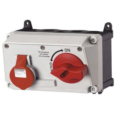 MENNEKES Right Angle Switchable IP44 Industrial Interlock Socket 3PN+E, Earthing Position 6h, 32A, 400 V