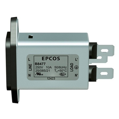 EPCOS 1A, 250 V ac/dc Panel Mount IEC Inlet Filter B84771A0001A000, Tab