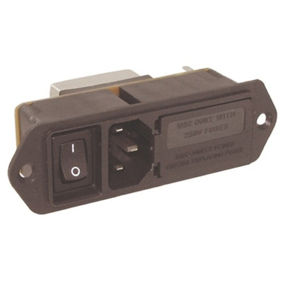 TE Connectivity 5A, 250 V ac Male Flange Mount IEC Filter 2 Pole 5EFM1S, Spade 1, 2 Fuse