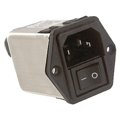 TE Connectivity 6A, 250 V ac Male Flange Mount IEC Filter 2 Pole 6CFE1, Spade None Fuse