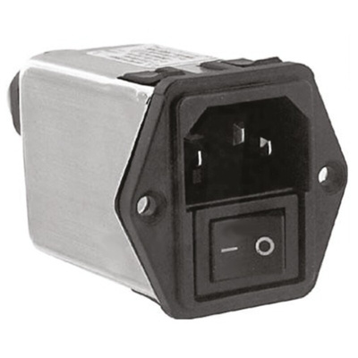TE Connectivity 6A, 250 V ac Male Snap-In IEC Filter 2 Pole 6CFS1, Spade None Fuse