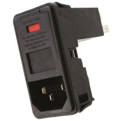 TE Connectivity 10A, 250 V ac Male Snap-In IEC Filter PS000D000, Spade 2 Fuse