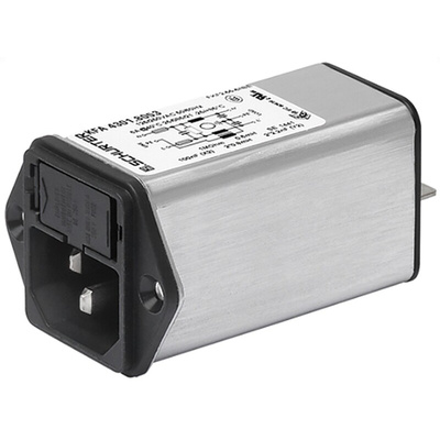 Schurter 2A, 250 V ac Male Screw Filtered IEC Connector 2 Pole 4301.5203, Quick Connect 2 Fuse