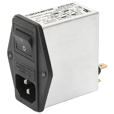 Schurter 4A, 250 V ac Male Screw Filtered IEC Connector 2 Pole 4304.5083, Quick Connect 2 Fuse
