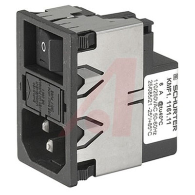 Schurter 4A, 125 V ac, 250 V ac Male Snap-In Filtered IEC Connector 2 Pole KMF1.1241.11, Quick Connect 1 Fuse