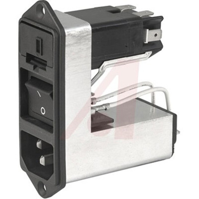 Schurter 10A, 125 V ac, 250 V ac Male Screw Filtered IEC Connector 2 Pole CD64.1101.151, Quick Connect 2 Fuse
