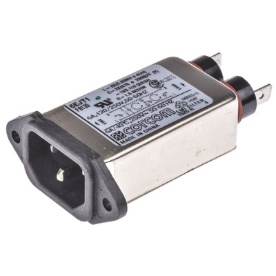 TE Connectivity 6A, 250 V ac Male Flange Mount IEC Filter 2-6609006-3, Spade None Fuse
