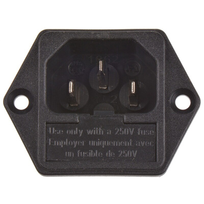 TE Connectivity 10A, 250 V ac Male Flange Mount IEC Filter 3-1609115-3, Spade 2 Fuse