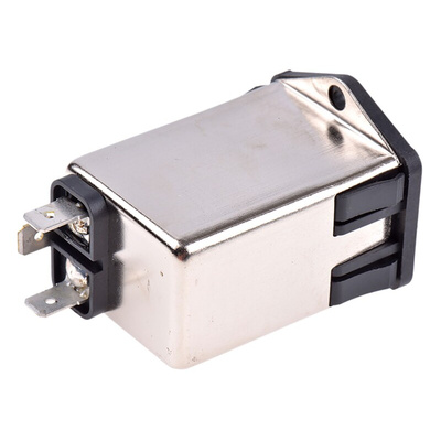 TE Connectivity 3A, 250 V ac Male Flange Mount IEC Filter 2 Pole 6609113-5, Spade None Fuse
