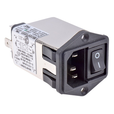 TE Connectivity 3A, 250 V ac Male Flange Mount IEC Filter 2 Pole 6609113-5, Spade None Fuse