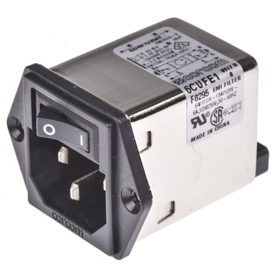 TE Connectivity 6A, 120 V ac, 250 V ac Male Flange Mount IEC Filter 1 Pole 2-1609113-4, Spade None Fuse
