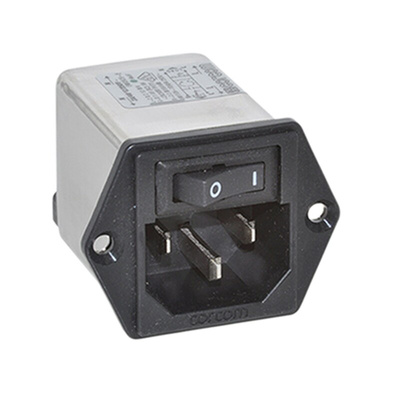 TE Connectivity 1A, 120 V ac, 250 V ac Male Flange Mount IEC Filter 1 Pole 2-1609113-2, Spade None Fuse