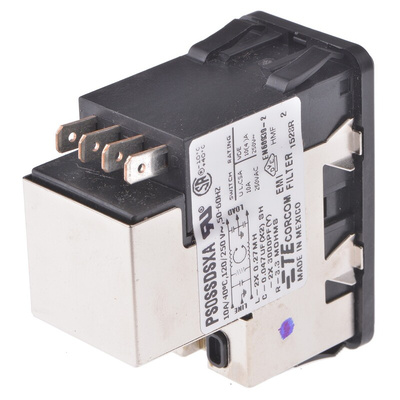 TE Connectivity 10A, 120 V ac, 250 V ac Male Snap-In IEC Filter 2 Pole 1-6609951-6, Spade 2 Fuse