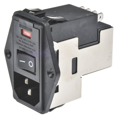 TE Connectivity 10A, 120 V ac, 250 V ac Male Flange Mount IEC Filter 2 Pole 6609929-4, Spade 2 Fuse