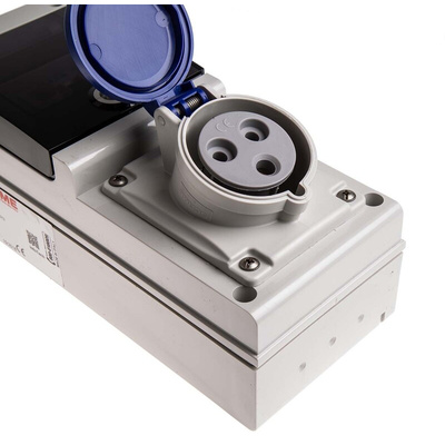 Scame, DOMINO IP44 Blue Wall Mount 2P + E RCD Industrial Power Connector Socket, Rated At 32A, 230 V