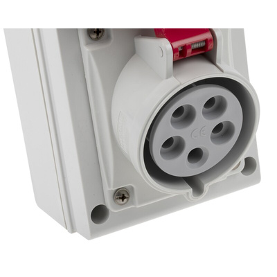 Scame, DOMINO IP44 Red Wall Mount 3P + N + E RCD Industrial Power Connector Socket, Rated At 32A, 415 V