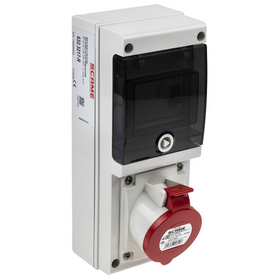 Scame, DOMINO IP44 Red Wall Mount 3P + N + E RCD Industrial Power Connector Socket, Rated At 32A, 415 V
