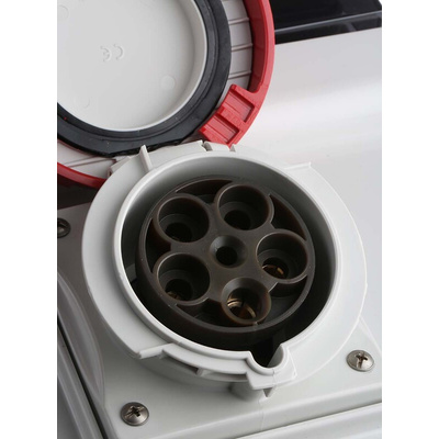 Scame, DOMINO IP66 Red Wall Mount 3P + N + E RCD Industrial Power Connector Socket, Rated At 64A, 415 V