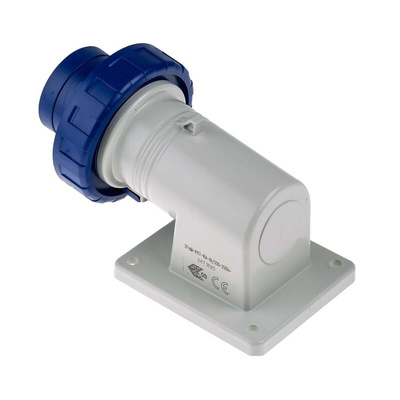 Scame IP66, IP67 Blue Wall Mount 2P + E Right Angle Industrial Power Plug, Rated At 16A, 230 V